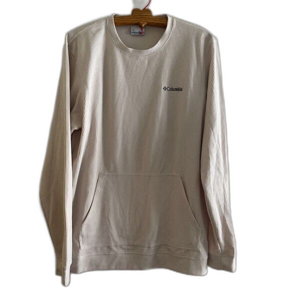 Men's Size L Columbia Waffle Weave Thermal Long Sleeve Crewneck Tan Front Pocket - Picture 1 of 7